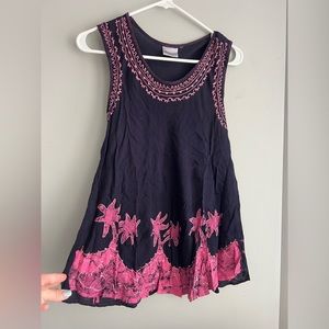 Women’s navy blue and pink palm trees blouse 
India boutique